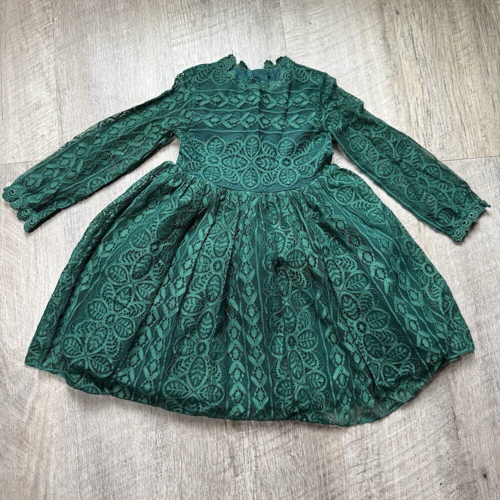 Trish Scully Girls Size 4 Emerald Green Lace Flower Girl Special Occasion Dress